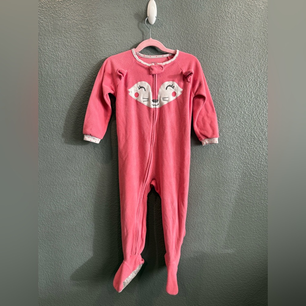 Toddler Girls Size 3T Pink Carters Fox Long Sleeve Footed Zipper Pajamas Pjs